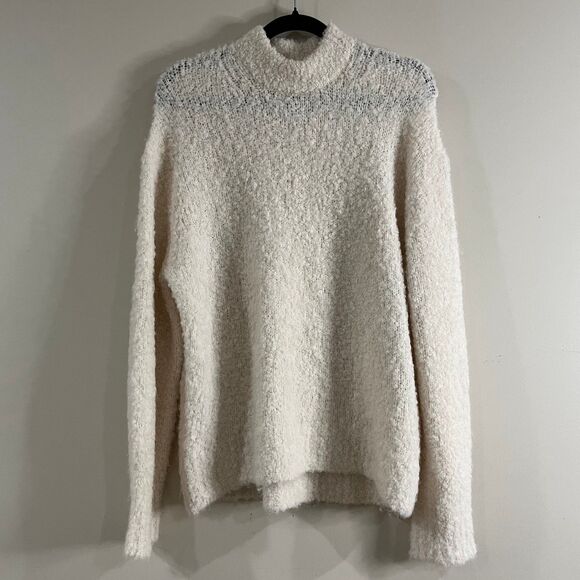 Madewell Wool-Alpaca Blend Bouclé-Knit Oversized Sweater Cream Alabaster size M - Picture 2 of 5